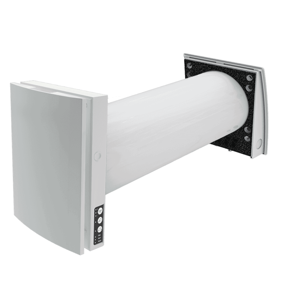 DUKA One Pro 50+ enrumsventilation med vægrør og udvendig skærm